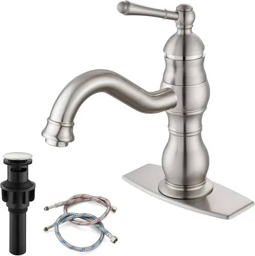 Vista 14 de gotonovo Grifo de lavabo de baño con 1 agujero, mango individual, grifo de tocador giratorio de 360°, grifo mezclador de lavabo a juego, desagüe