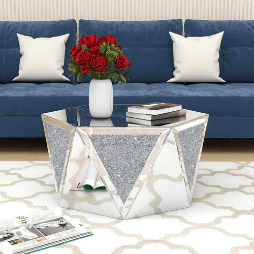 Vista 4 de Mesa auxiliar de tambor con espejo, mesa de acento hexagonal