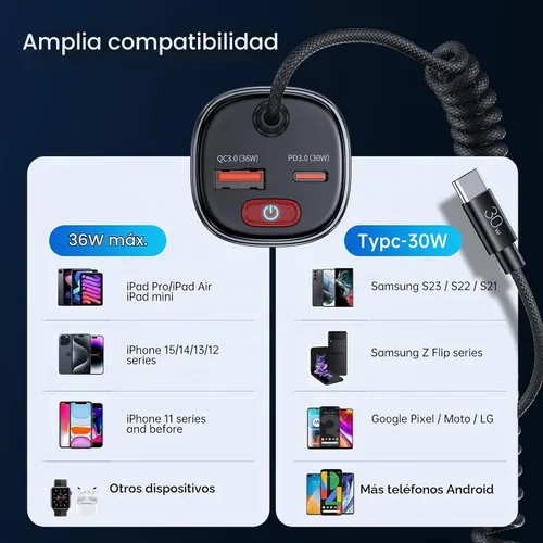 Vista 7 de Syncwire Cargador de coche USB C 66W adaptador de coche súper rápido