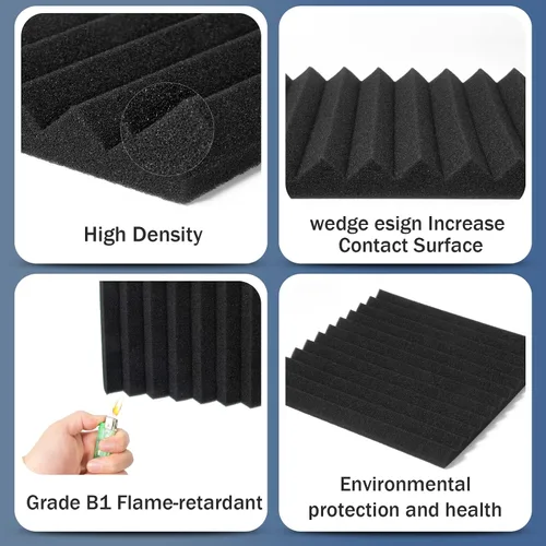 Vista 5 de Paquete de 100 paneles de espuma acústica, paneles de pared insonorizados de 12 x 12 x 1 pulgada High Density Fire Resistant Soundproof Wall Foam