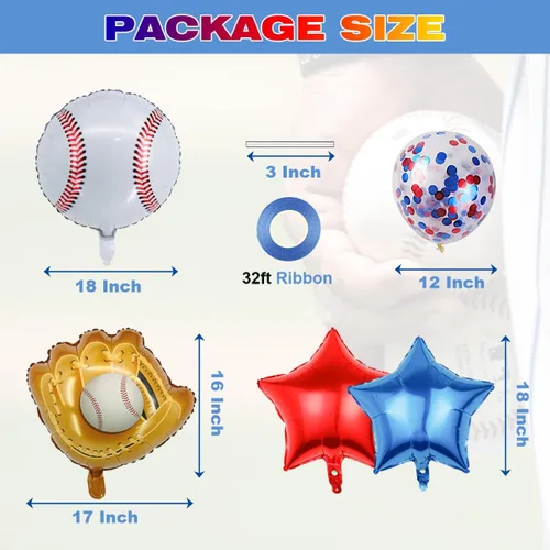 Vista 3 de Globos de fiesta de béisbol, globos de Mylar de aluminio de béisbol para decoración de fiesta de baby shower, guantes de béisbol, globos gigantes