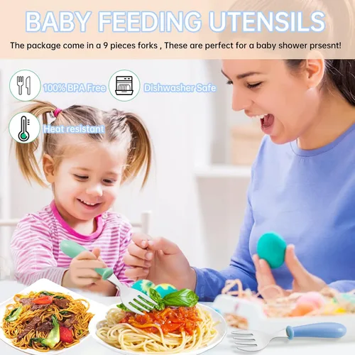 Vista 7 de 12 tenedores para niños pequeños, tenedores de acero inoxidable para bebés, cubiertos para niños y niñas, cubiertos para niños y niñas, cubiertos