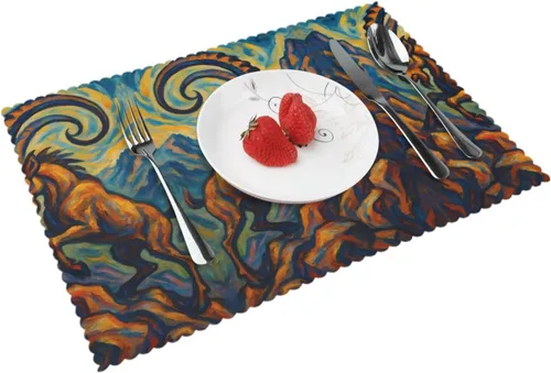 Vista 12 de Rectangular Placemats Set of 4, Heat Resistant Beach Sand Texture Printed Kitchen Dining Table Mats