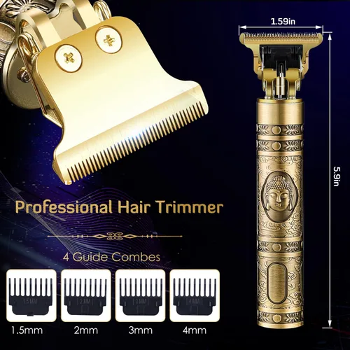 Vista 3 de Cortapelo para hombres, kit profesional recargable inalámbrico dorado con peines guía