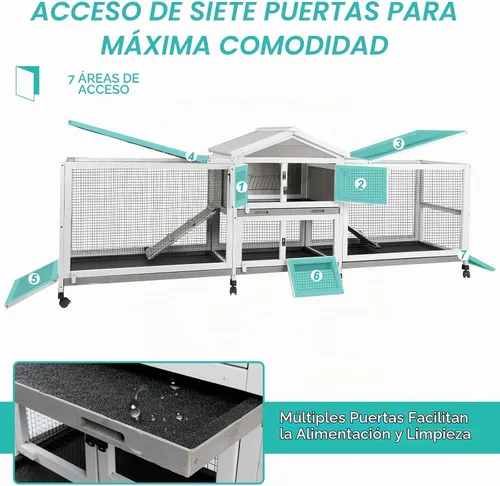 Vista 3 de Ketive - Conejera de 2 niveles con ruedas de 93 pulgadas de largo, jaula para animales pequeños