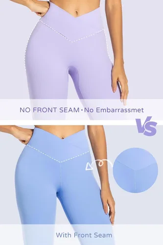 Vista 3 de Sunzel - Leggings acampanados para mujer, sin costuras frontales, pantalones de yoga con control de abdomen, cintura alta cruzada, 28303234 pulgadas