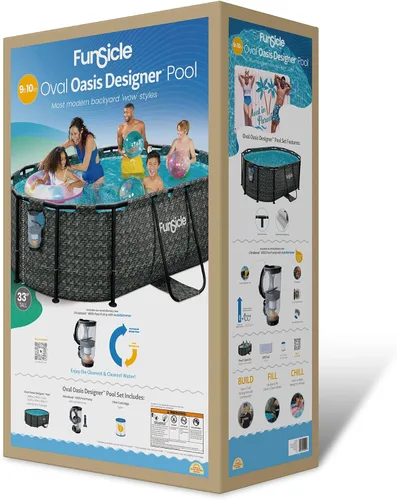 Vista 6 de Funsicle Oval Oasis Designer - Piscina sobre el suelo de 9 pies 10 pulgadas x 6 pies 7 pulgadas x 33 pulgadas, con bomba de filtro FiltraBoost