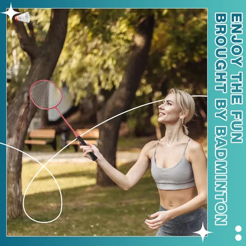 Vista 6 de woanger Juego de 8 raquetas de bádminton con 12 raquetas de bádminton para adultos y adolescentes, juego de bádminton para patio trasero, gimnasio