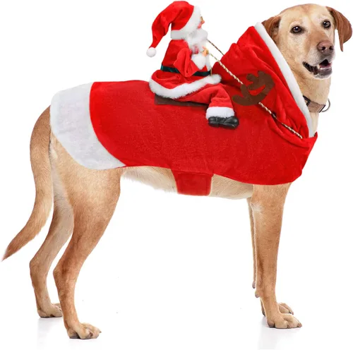 Vista 8 de BWOGUE Disfraz de Navidad de Papá Noel para perro, disfraz de cosplay para perros pequeños, medianos y grandes, gatos Chef Santa Claus