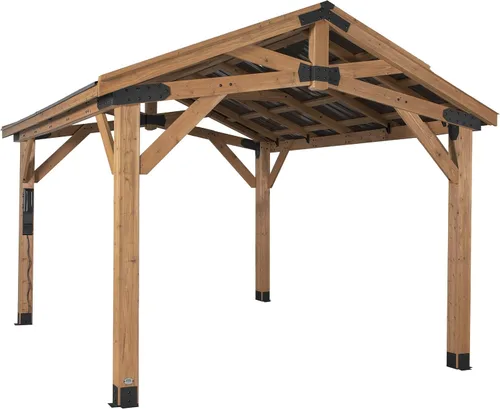 Vista 11 de Backyard Discovery Granada - Pabellón de madera de cedro para parrilla BBQ de 10' x 9' con techo rígido de acero galvanizado, barras superiores