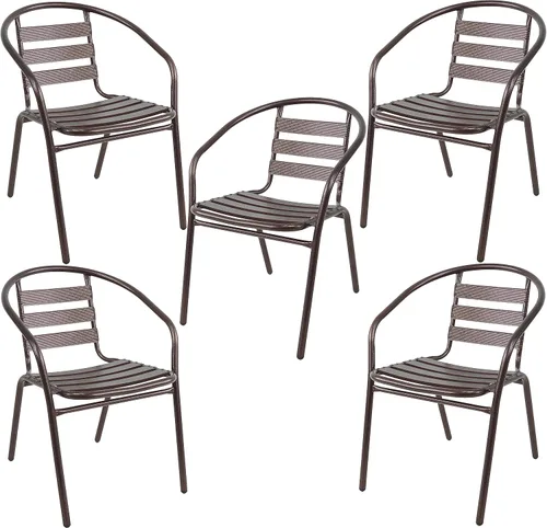 Vista 14 de Juego de 2 sillas apilables de aluminio de metal para restaurante para interiores y exteriores, ligeras, para comedor, patio, tienda
