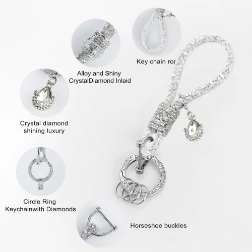 Vista 2 de Llavero de cristal para mujer, llaveros de cristal para llaves de coche, llaveros brillantes para mujer, llavero de diamantes de imitación