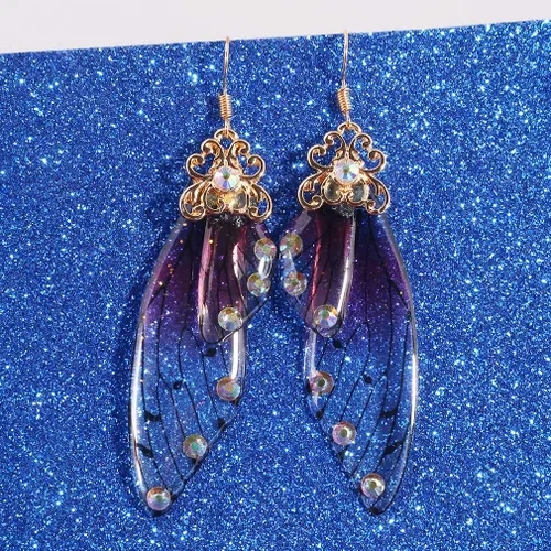 Vista 5 de CH - Pendientes de ala de mariposa hechos a mano con diamantes de imitación, joyería romántica