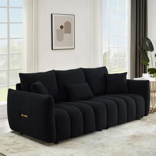 Vista 20 de Antetek - Sofá individual moderno de 35 pulgadas, cómodo asiento profundo de tela de peluche, silla de sala de estar, sofá de lectura Boucle de ocio