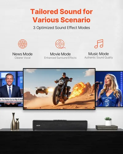Vista 4 de VEVOR Barra de sonido para Smart TV, canal 2.0, barra de sonido compacta de 17 pulgadas para proyector, conexión AUX Bluetooth, control remoto