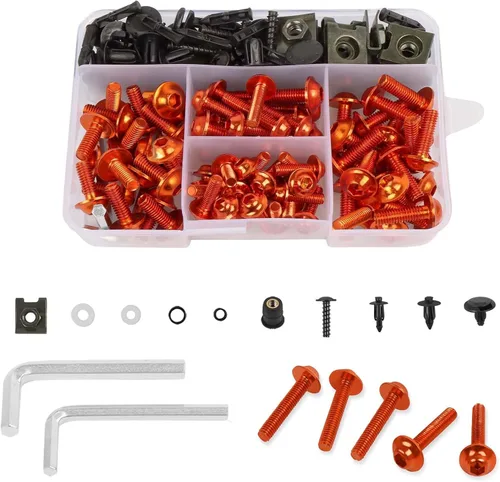 Vista 9 de CHIFUN Kit de pernos de carenado de motocicleta, 195 piezas de tornillos de aluminio M5 M6, kit surtido de arandelas de plástico, tuercas