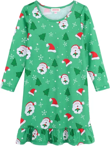 Vista 15 de JESKIDS Camisones de niñas de manga larga con estampado de dinosaurios, vestido de pijama Azul lindo perro