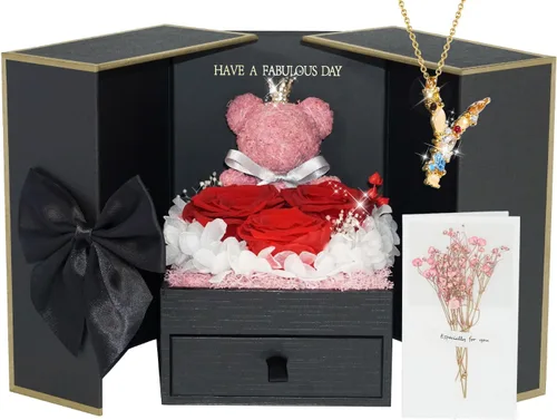 Vista 17 de ADDWel Regalos de Rosas Preservadas para Novia - Lindo Regalo de Oso de Rosas Eternas para Mamá Mujeres, Regalos de Cumpleaños para Novia - Caja