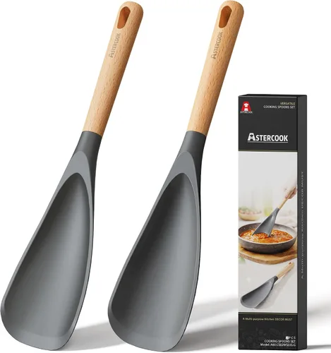 Vista 10 de Astercook Cuchara de cocina, paquete de 2, espátula de silicona Negro Gris