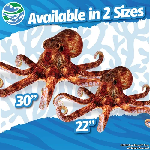 Vista 2 de Real Planet Pulpo marrón pacífico de 22 pulgadas, juguete realista de criatura marina, animal marino de felpa grande para niños, animales marinos