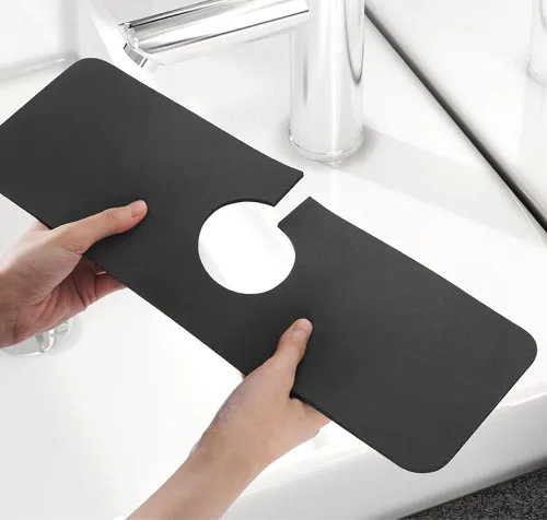 Vista 6 de Tapete absorbente de grifo, protector contra salpicaduras para grifo de fregadero de cocina, atrapa goteo de grifo de microfibra para encimeras