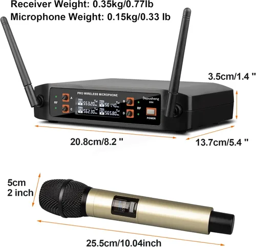 Vista 6 de Depusheng Micrófono inalámbrico DX4 con 4 micrófonos dinámicos UHF profesionales, sistema de micrófono de mano inalámbrico para karaoke, canto