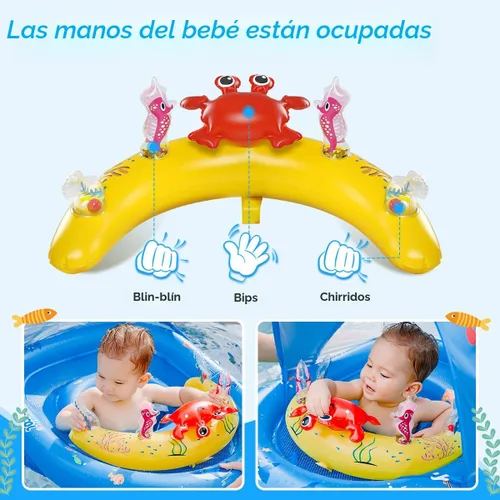 Vista 4 de LAYCOL Baby Pool Float with Canopy UPF50+, 120°Adjustable Sun Protection and Anti-Tip Safety Seat, Inflatable Toddler Floaties Infant Pool Float