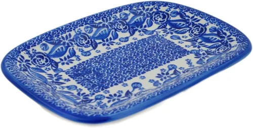 Vista 25 de Auténtico plato de cerámica polaca de 10 pulgadas en diseño amarillo hecho a mano en Bolesławiec Polonia por Ceramika Bona + certificado