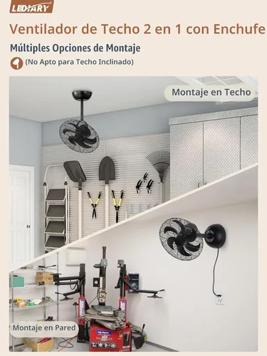 Vista 2 de LEDIARY Ventilador pequeño de montaje en pared de 16 pulgadas y control Negro