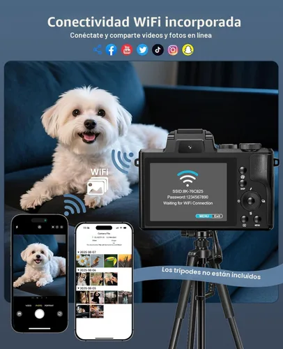 Vista 5 de Cámaras digitales 8K para enfoque automático de fotografía, actualización 2026 88MP WiFi profesional 16X Zoom cámara de fotografía con doble lente