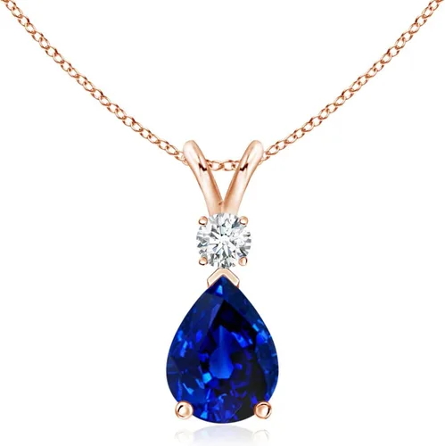 Vista 74 de Angara Colgante de lágrima de zafiro azul natural con diamante en plata/oro macizo de 14 quilates/platino Cumpleaños, compromiso, aniversario