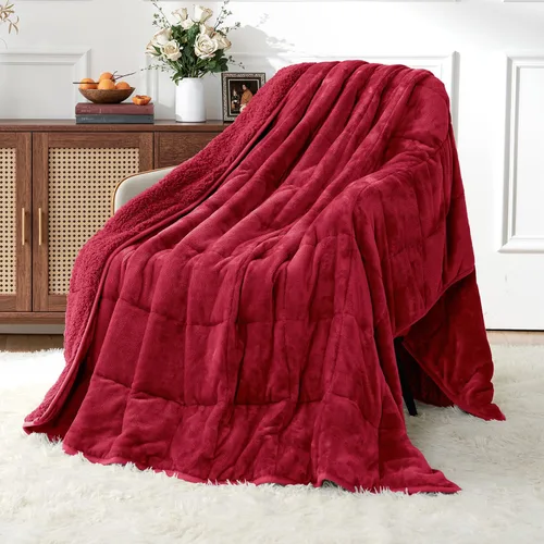 Vista 22 de Uttermara Manta pesada para adultos, manta pesada tamaño Queen con forro polar reversible de terciopelo suave y brillante y acogedor sherpa cálido