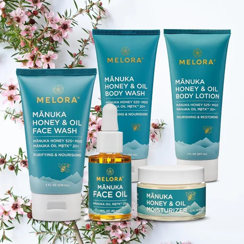 Vista 8 de MELORA Loción corporal de miel de Manuka (7 onzas), loción hidratante con miel de manuka calmante y aceite para pieles secas, muy secas, sensibles