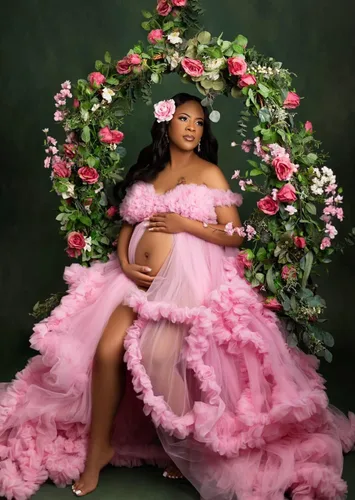 Vista 7 de MASHENGYUE Vestidos de maternidad de tul hinchado para sesión de fotos, vestido de baby shower, vestidos de maternidad para fotografía