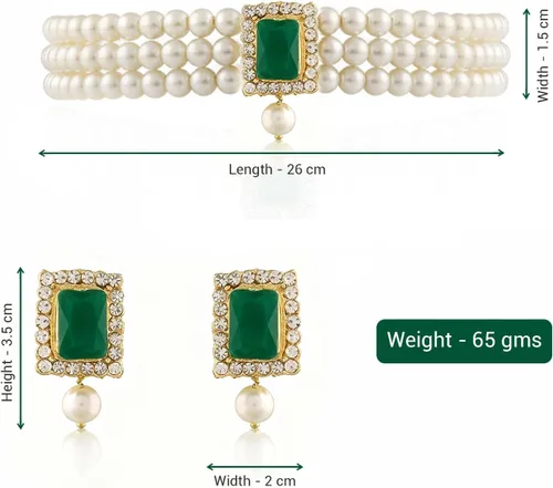 Vista 9 de I Jewels Gold Plated Stone Pearl Choker Necklace Jewelry Set of 2 with Stud Earrings for Women Indian Traditional Festive Wedding Bridal Bollywood
