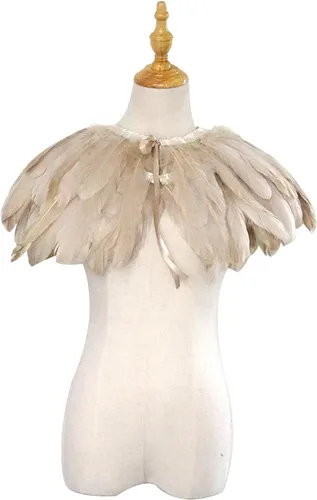 Vista 4 de L'VOW Estola de capa de plumas de moda negro blanco beige chal iridiscente