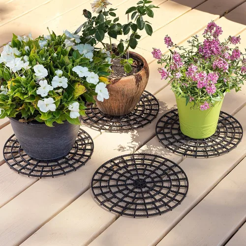 Vista 8 de Elevador de plantas para macetas al aire libre, tamaño ajustable, 11.8 pulgadas de diámetro, probado con 220.5 lbs, protege la terraza y el patio