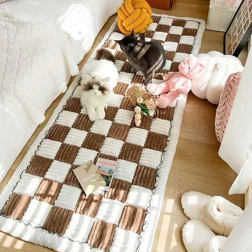Vista 3 de INFLAG Tapete cuadrado grande de color crema para cama para mascotas, funda de sofá divertida y mullida, funda protectora de algodón para jardín