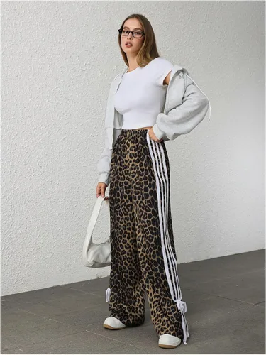 Vista 5 de Floerns Pantalones de pierna ancha con estampado de leopardo a rayas Y2K Marrón oscuro