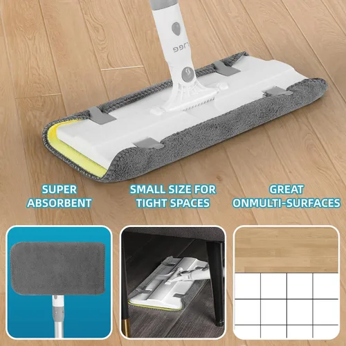 Vista 4 de Mopa plana de microfibra reutilizable para limpieza de pisos, base de aluminio de 10.8 pulgadas (10.8 in) con mango de aluminio de 52 pulgadas
