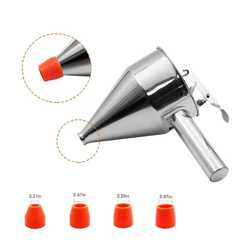 Vista 4 de Dispensador de masa de panqueques de 20 onzas, dispensador de pasteles de embudo de acero inoxidable con soporte, herramienta de hornear resistente