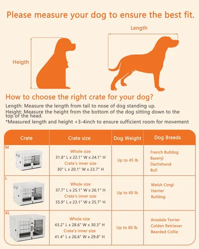 Vista 7 de Piskyet Mueble de Jaula para Perros de Madera con Cuencos para Perros Giratorios Extraíbles de 360°, Mesa Auxiliar de Jaula para Perros con Bandeja