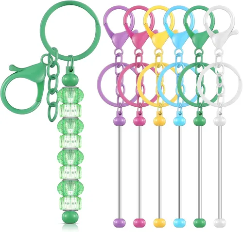 Vista 14 de Huwena 6 piezas de llaveros con cuentas, barras en blanco, llavero de cuentas de metal para colgante, manualidades, joyería, regalo