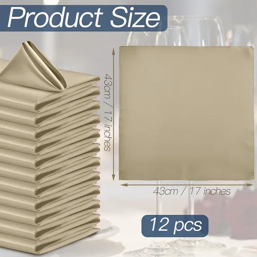 Vista 2 de P Pothuiny 12 servilletas de satén de color beige sedoso de 17 x 17 pulgadas, servilletas cuadradas lisas de tela de satén, servilletas de mesa