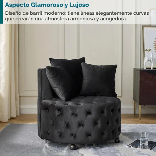 Vista 7 de JOYBASE Silla giratoria de barril con 3 almohadas, sillón redondo de acento, cómodo y cómodo, moderno sofá circular para sala de estar, dormitorio