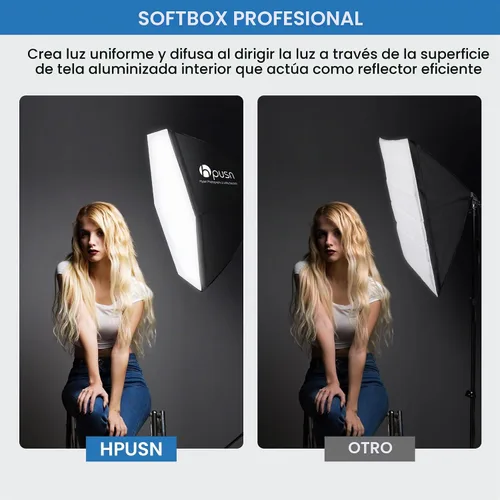 Vista 7 de HPUSN Softbox Kit de iluminación para fotografía, kit de iluminación Softbox de 30 x 30 pulgadas, 2 bombillas LED E27 Socket 5400K, luz de estudio