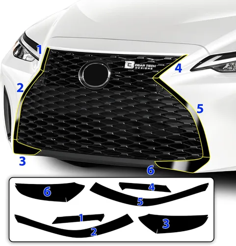 Vista 7 de BOGAR TECH DESIGNS Calcomanía de vinilo de repuesto para rejilla frontal cromada compatible con Lexus 2021-2025, negro brillante