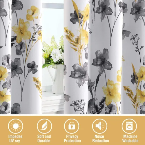 Vista 7 de H.VERSAILTEX - Cortinas 100% blackout con estampado floral de cattleyas, 45 pulgadas de largo, juego de 2 paneles térmicos con forro negro, a prueba