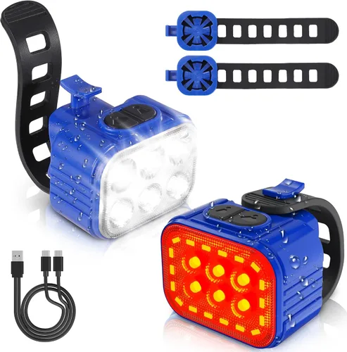 Vista 8 de WORKPRO Juego de luces de bicicleta [8+13 modos], juego de luces recargables para bicicleta ultra brillantes, luces de bicicleta impermeables IP65