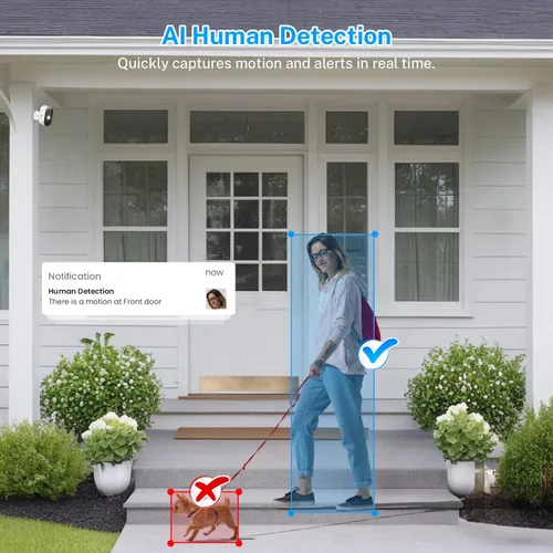 Vista 3 de Cámara de Seguridad Inalámbrica para Exteriores con Reflectores, Alimentada por Batería, Detección Humana con IA, Comunicación Bidireccional, Visión